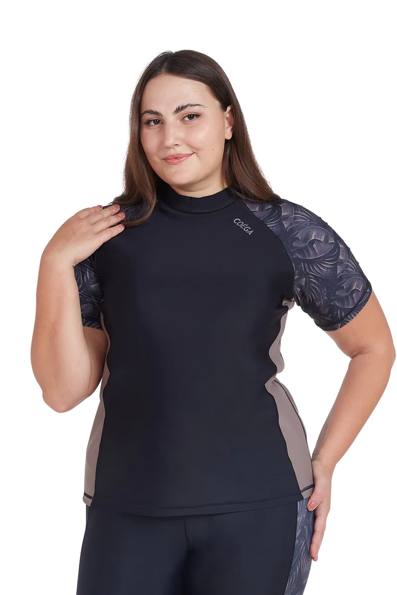 COEGA  Ladies Ladies Rashguard Short Sleeve - Nero Silver Tropical